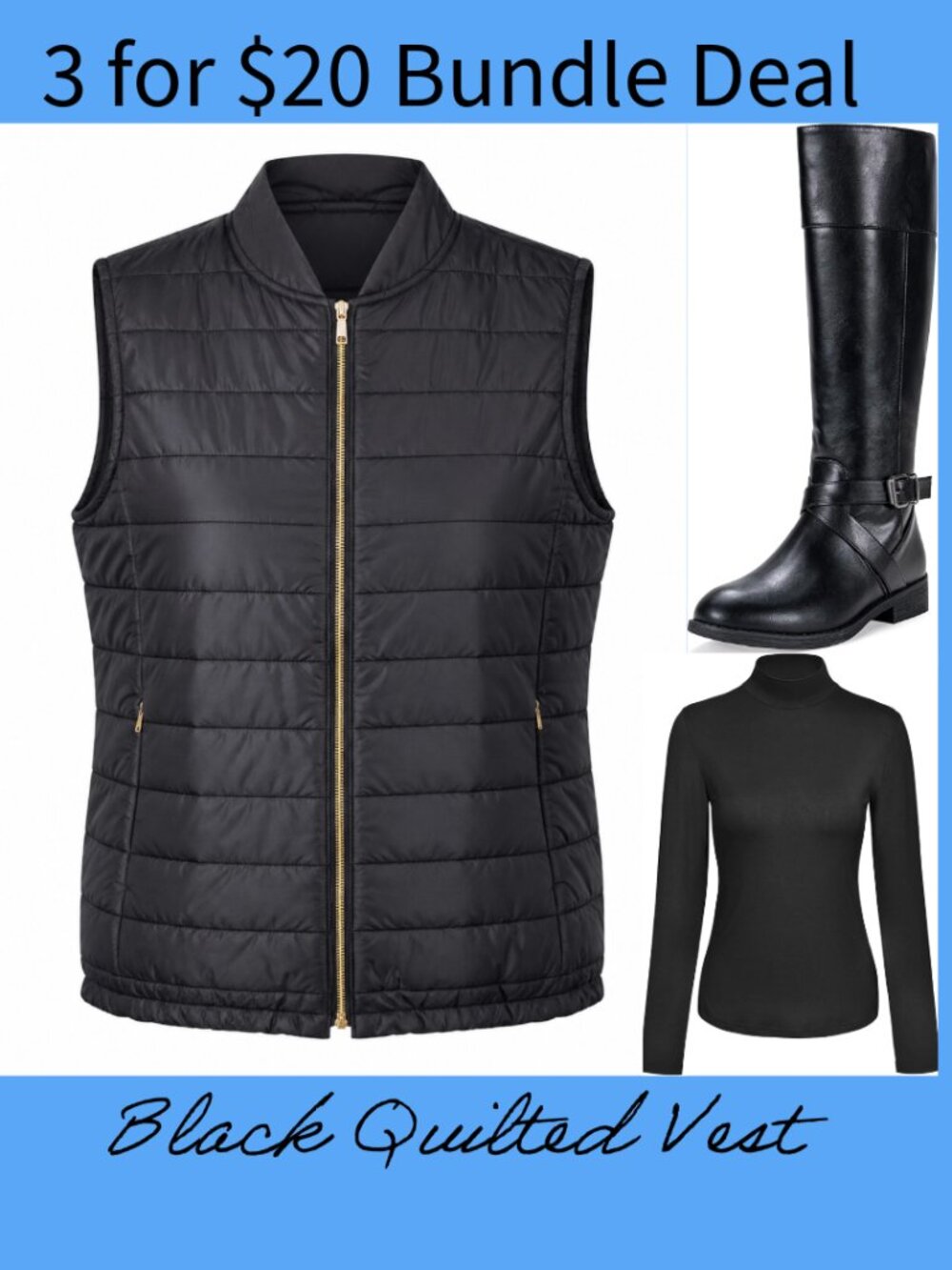 Black Quilted Vest Women's size Large Ruffle Hem Packable - Picture 1 of 11